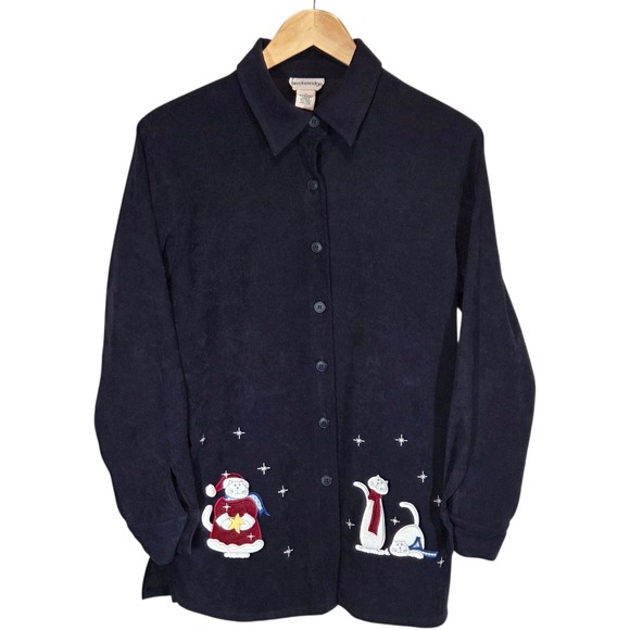 breckenridge Tops - Breckenridge Christmas Cat Top Size S Nazy Soft Suede Embroidered Holiday Shirt